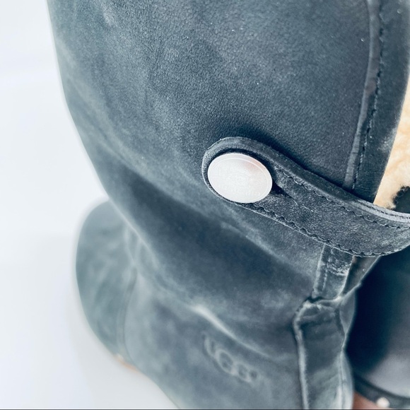 UGG Lynnea Black Suede Studded Fold Over Ankle Boots Size 7 - Picture 3 of 10